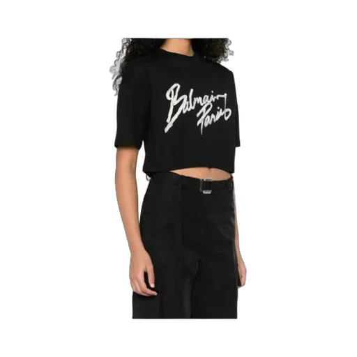 Balmain Graphic Printed Cropped T-Shirt