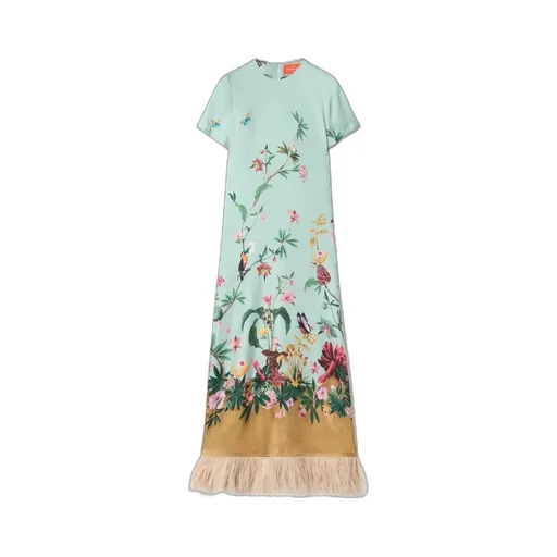 La Doublej Swing Feather-Trim Dress