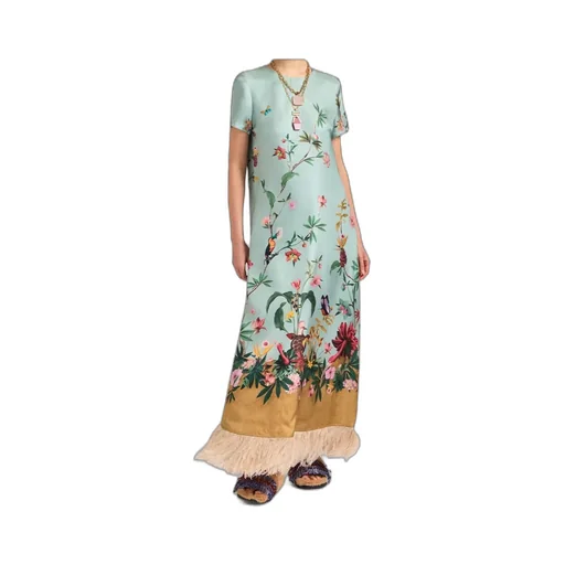La Doublej Swing Feather-Trim Dress