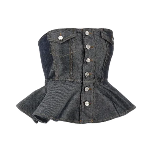 Ganni Bow Peplum Textured Top