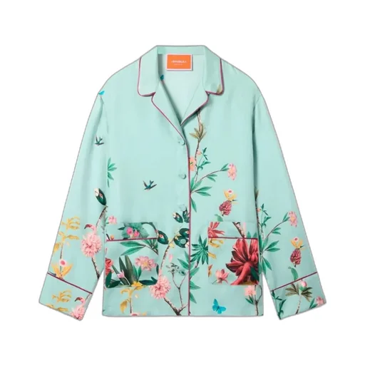 La Doublej Floral Print Notched Collar Shirt