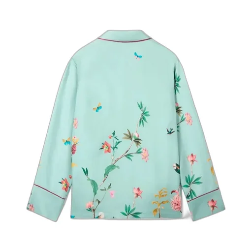 La Doublej Floral Print Notched Collar Shirt
