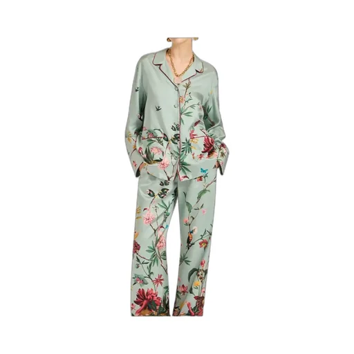 La Doublej Floral Print Notched Collar Shirt