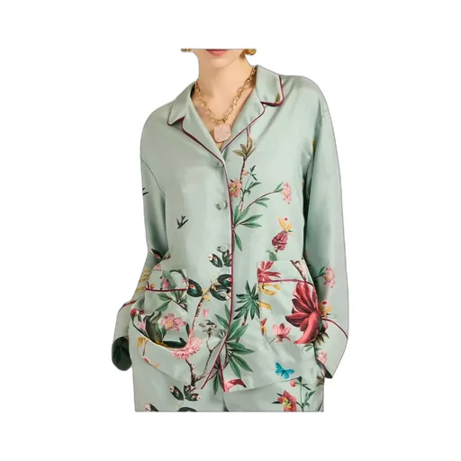 La Doublej Floral Print Notched Collar Shirt