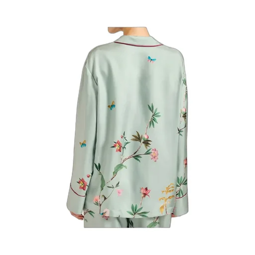 La Doublej Floral Print Notched Collar Shirt