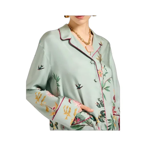 La Doublej Floral Print Notched Collar Shirt