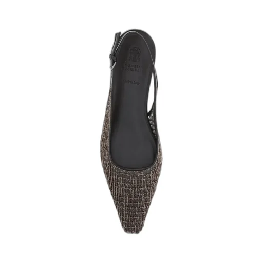 Brunello Cucinelli Precious Net Embroidery Slingback Flats