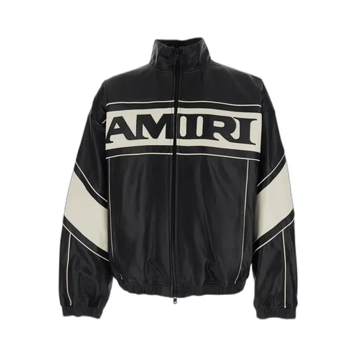 Amiri Maxi Logo High-Neck Zipped Leather Jacket
