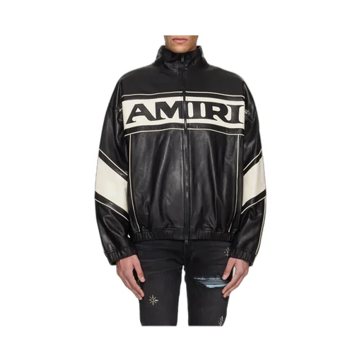 Amiri Maxi Logo High-Neck Zipped Leather Jacket