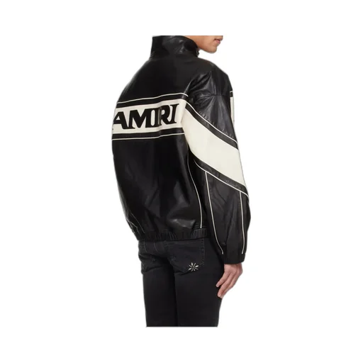 Amiri Maxi Logo High-Neck Zipped Leather Jacket