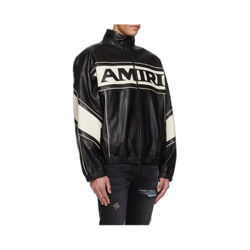 Amiri Maxi Logo High-Neck Zipped Leather Jacket