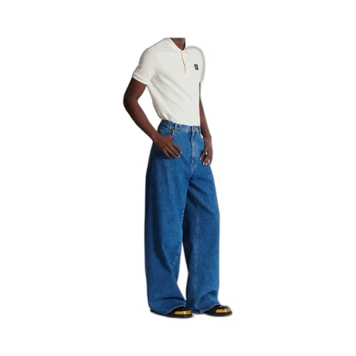 Blue Denim Wide-Leg Jeans
