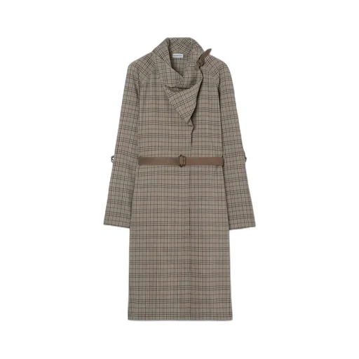 Burberry Shawl Collar Checked Belted Midi Dress