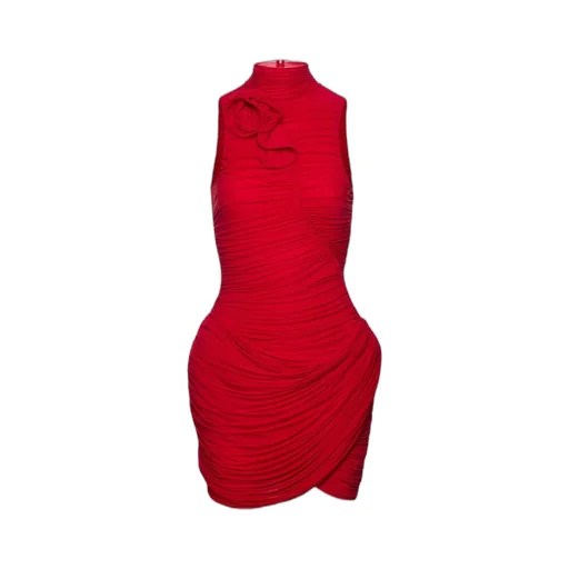 High-Neck Draped Mini Dress
