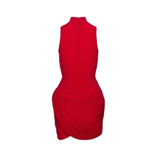 High-Neck Draped Mini Dress
