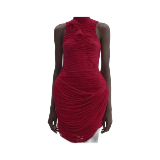 High-Neck Draped Mini Dress