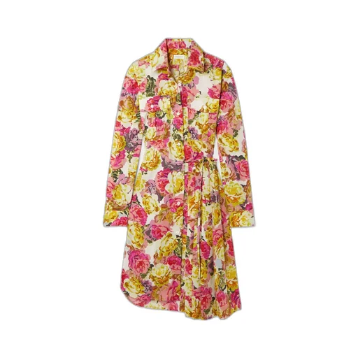 Pleated Floral Print Dress With Belt