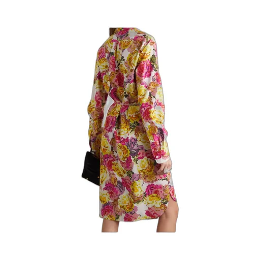 Pleated Floral Print Dress With Belt