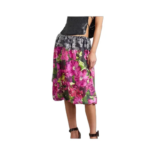Gathered Floral Print Midi Skirt