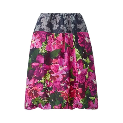 Gathered Floral Print Midi Skirt