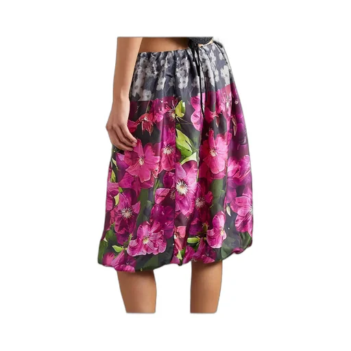 Gathered Floral Print Midi Skirt