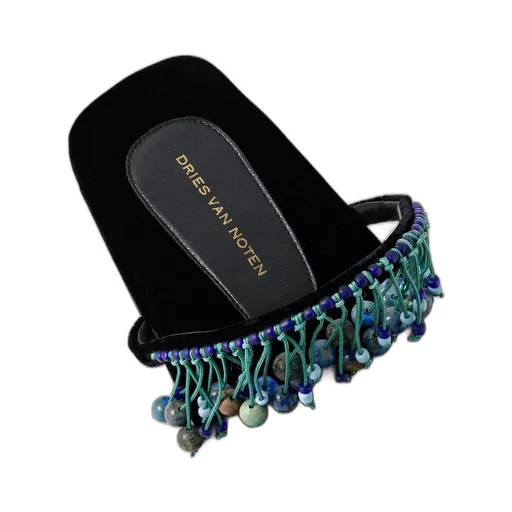 Tassel Beaded Velvet Sandals