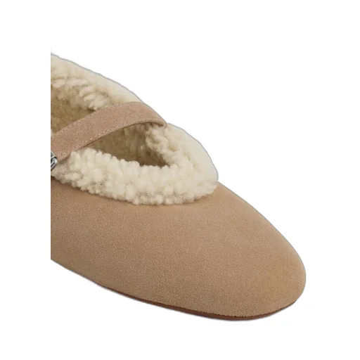 Shearling-Trimmed Buckled Ballet Flats