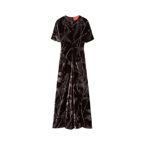 Velvet Floral-Print Dress