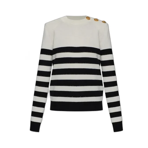 Balmain Striped Buttoned Knit Jumper