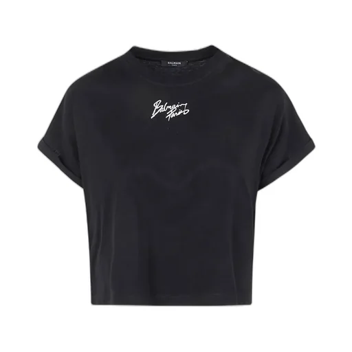 Balmain Logo Embroidered Cropped T-Shirt