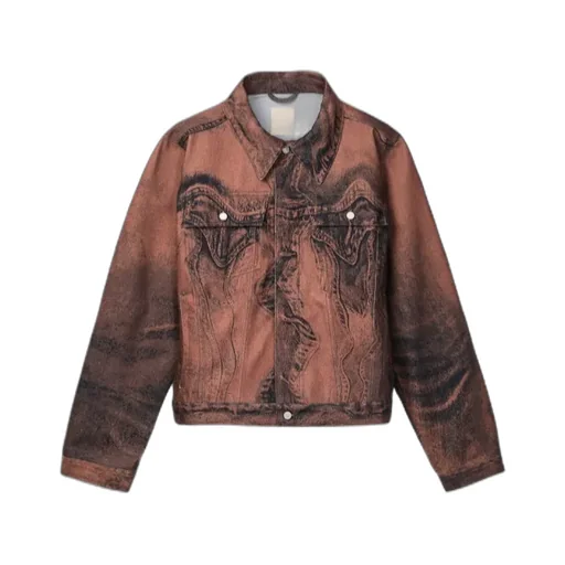 Distorted Print Denim Jacket