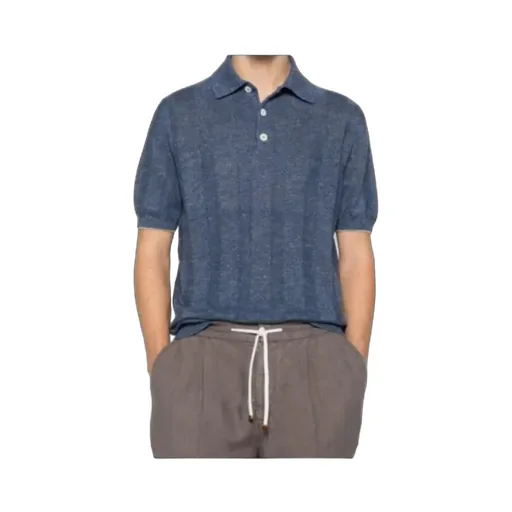 Ribbed-Knit Short-Sleeve Polo Shirt
