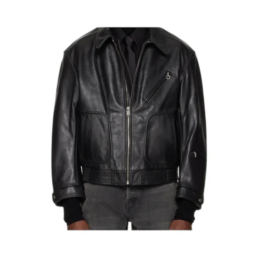 Long-Sleeved Leather Jacket