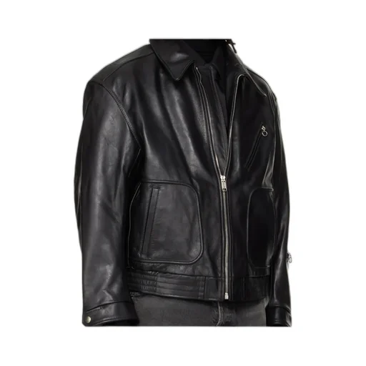 Long-Sleeved Leather Jacket