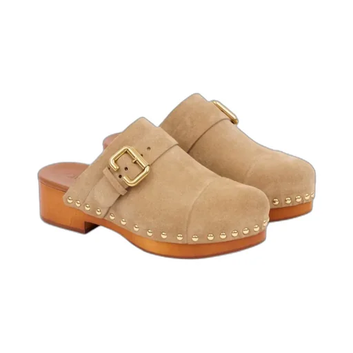 Chlo Jeannette Buckle Detailed Studded Clogs