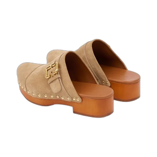 Chlo Jeannette Buckle Detailed Studded Clogs