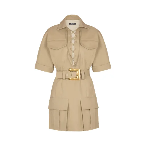 Short Cotton Gabardine Lace-Up Dress