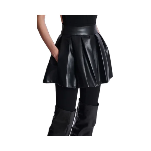 Short Pleated Faux Leather Skirt