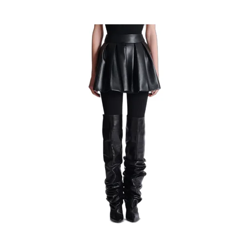 Short Pleated Faux Leather Skirt