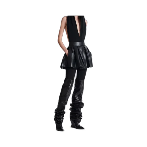 Short Pleated Faux Leather Skirt