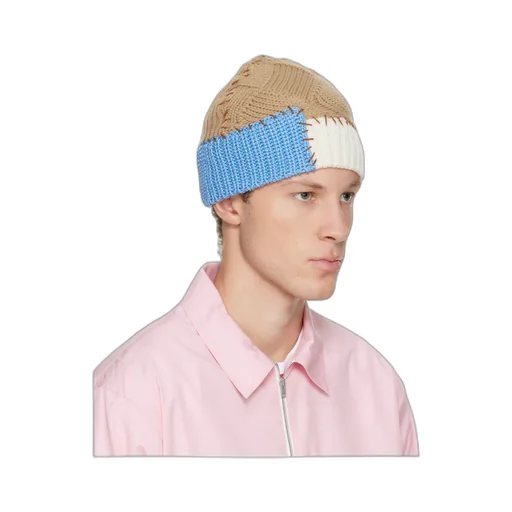 Brown Wool Mixed Knit Beanie With Marni Mending