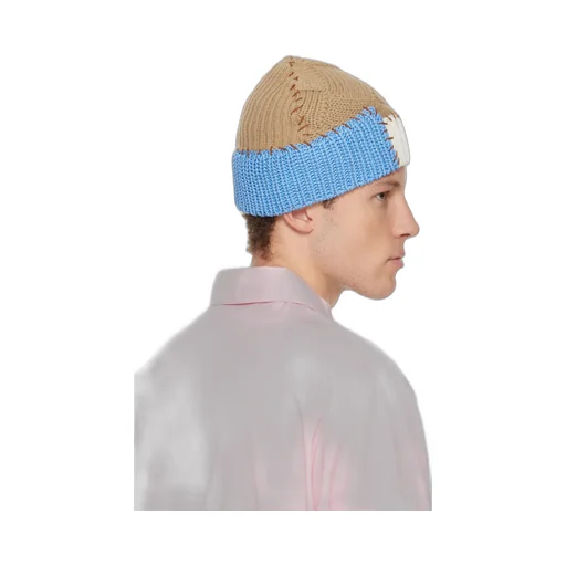 Brown Wool Mixed Knit Beanie With Marni Mending