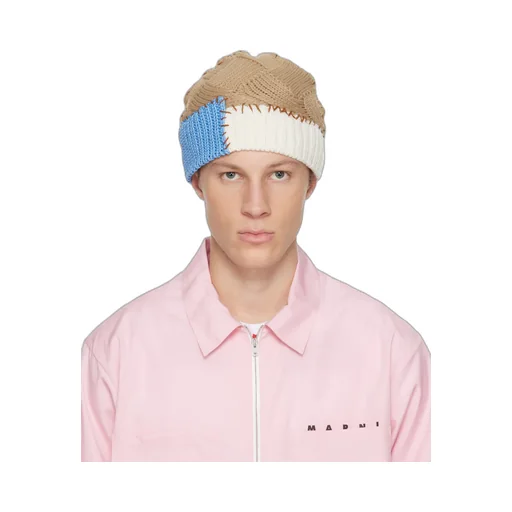 Brown Wool Mixed Knit Beanie With Marni Mending