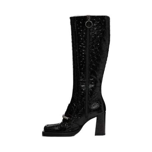 Square-Toe High-Heeled Boots