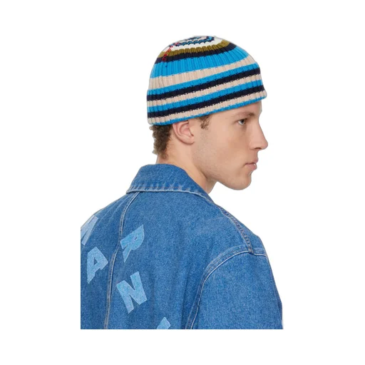 Marni Logo Embroidered Striped Ribbed Beanie