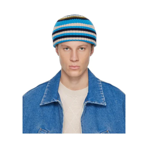 Marni Logo Embroidered Striped Ribbed Beanie