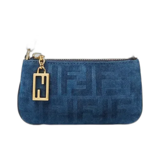 Baguette Pouch Mini Blue Flocked Ff Denim Pouch