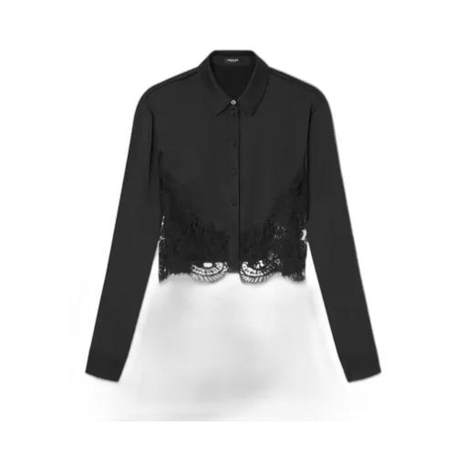 Versace Lace-Trim Satin Cropped Shirt