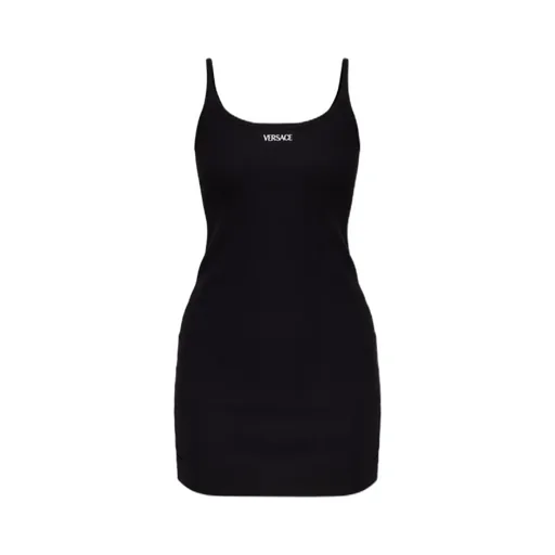 Versace Logo Embroidered Ribbed Mini Dress