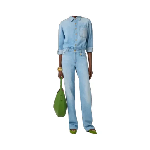 Elisabetta Franchi Lettering Denim Jumpsuit